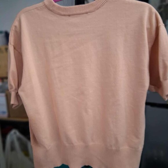 DKNY Short Sleeve Beaded Logo Sweater Top, SIZE MEDIUM, Pink - Picture 7 of 11